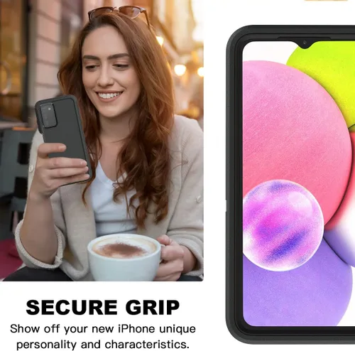 Vista 7 de AICase Funda para Galaxy A03S, resistente protección contra caídas, cuerpo completo, resistente a prueba de golpes y polvo, 3 capas, protección Negro