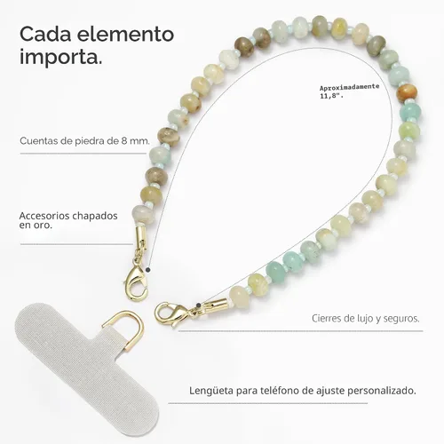 Vista 6 de Dije de piedra natural para teléfono, correa de muñeca de teléfono curativa con cuentas, cordón de cadena para teléfono celular hecho a mano