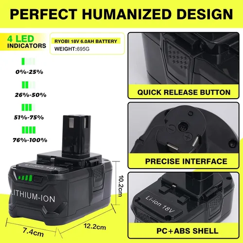 Vista 3 de Batería de repuesto de 6.0Ah 18V para Ryobi 18 V, iones de litio, compatible con Ryobi 18 Voltios ONE+ Plus Herramientas eléctricas inalámbricas