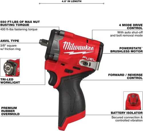 Vista 3 de Milwaukee Electric - M12 FUELTRADE Stubby 3/8 llave de impacto