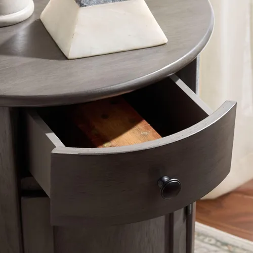 Vista 4 de SAFAVIEH Home Collection - Mesa decorativa negra Tabitha, mesa auxiliar redonda giratoria con 1 cajón y almacenamiento interior de gabinete, diseño