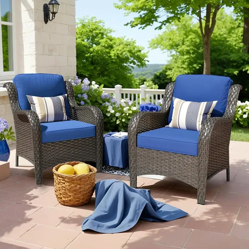 Vista 38 de Juego de muebles de exterior para patio, silla y sofá (ratán marrón, beige, 3 piezas)