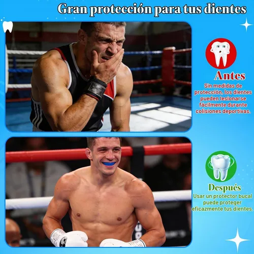 Vista 5 de Paquete de 6 protectores bucales para deportes con caja de almacenamiento, protector bucal moldeable para jóvenes, protector bucal de silicona