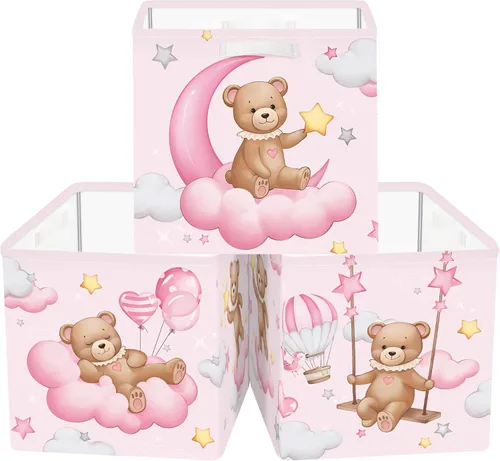 Vista 8 de Clastyle 3 unidades de almacenamiento de cubos de animales de ensueño, caja plegable Kallax para estantes, cestas de almacenamiento para padres, Oso