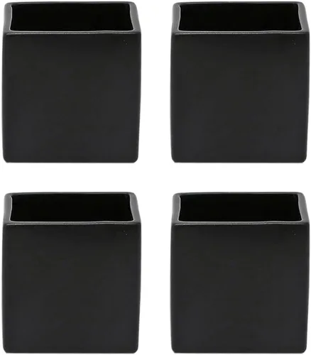 Vista 10 de Serene Spaces Living Juego de 4 jarrones negros en forma de cubo, modernos jarrones cuadrados de cerámica negro mate para centros de mesa