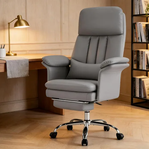 Vista 9 de Silla de oficina en casa con reposapiés, 400 libras, silla de escritorio con respaldo alto con soporte lumbar, reposabrazos suaves, sillas de Beige