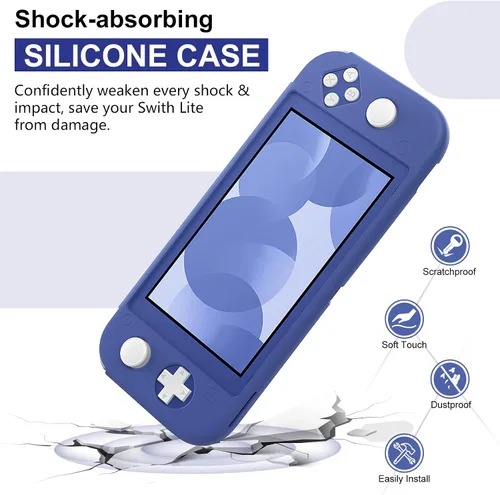 Vista 3 de MoKo Funda protectora compatible con Nintendo Switch Lite funda protectora de silicona con 6 tapas de pulgar y 3 protectores de pantalla de vidrio