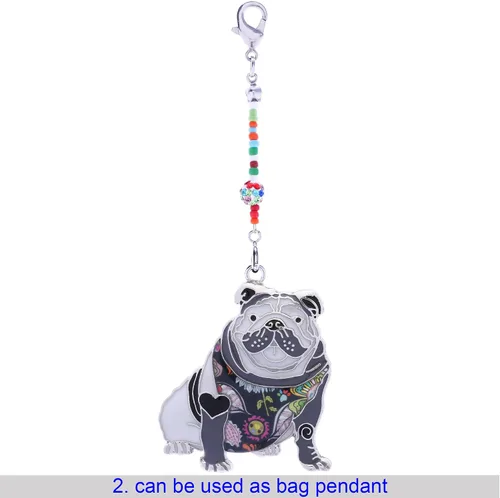 Vista 5 de Luckeyui Collar de bulldog inglés, regalo para mujeres amantes de los perros, colgante novedoso que se puede utilizar como llavero, Metal Resina