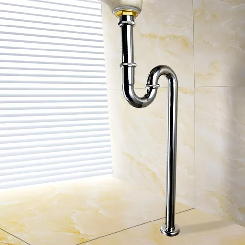 Vista 2 de CIENCIA Trampa de latón para fregadero de baño, fregadero de cocina, tubo de drenaje, tubo de drenaje S trampa cromada, WT04