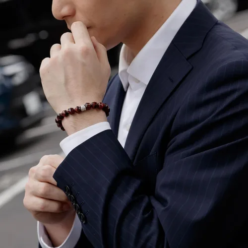 Vista 9 de AWNL Pulsera de cuentas para hombre con dije de plata de ley de 0.394 pulgadas (0.394 in) de oro, obsidiana y ojo de tigre natural, regalo