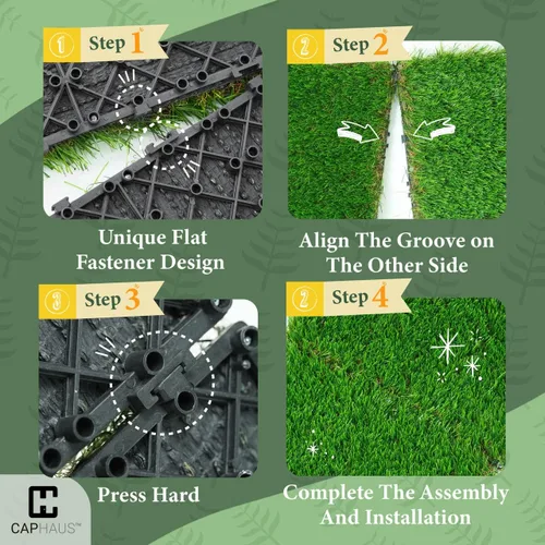 Vista 5 de Fencer Wire Azulejos de césped artificial con agujeros de drenaje, césped sintético entrelazado para entrenamiento de perros, decoración de suelo
