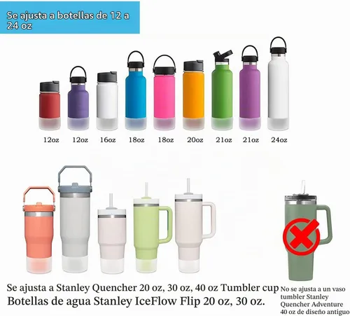 Vista 3 de 2 piezas de funda protectora de silicona para Stanley, compatible con el vaso Stanley de 20-40 oz y la botella de agua Hydro Flask de 12-24 oz