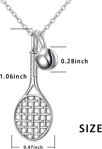 Vista 5 de DAOCHONG Collar con colgante de raqueta de tenis de plata esterlina S925, regalo para amantes de los deportes de tenis de 18 pulgadas a 20 pulgadas