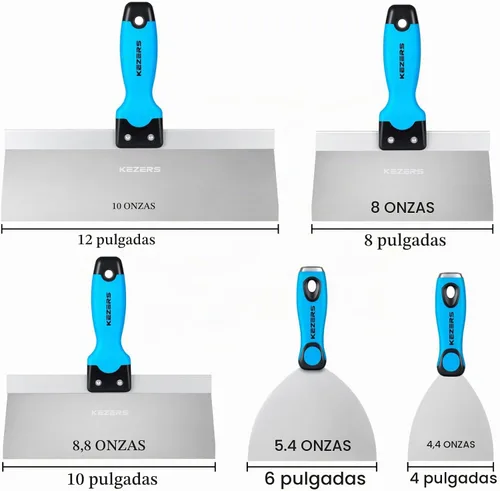 Vista 2 de KEZERS Kit de herramientas manuales para paneles de yeso, 5 piezas de 4, 6, 8, 10, 12 pulgadas, cuchillo de acero inoxidable para paneles de yeso