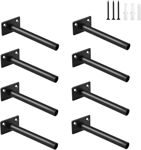 Vista 13 de 4 Piezas Soportes de Estante Flotante de Acero Sólido Negro de 5" - Soportes Ciegos para Estantes Flotantes de Madera - Soporte Ciego Oculto