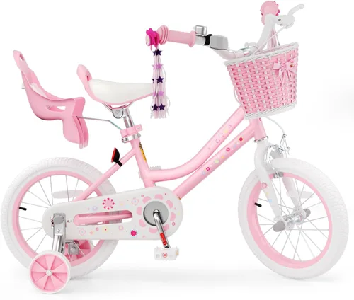 Vista 21 de KORIMEFA Bicicleta para niñas de 2 a 12 años, 12, 14, 16, 20 pulgadas, bicicleta para niños pequeños con ruedas de entrenamiento, bicicleta