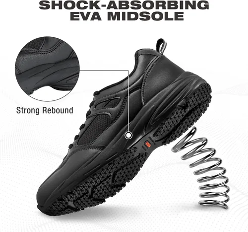 Vista 5 de HISEA Zapatos antideslizantes para hombre, ligeros, transpirables, antideslizantes, resistentes al agua y al aceite, tenis de trabajo casuales