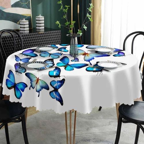 Vista 2 de AOYEGO Mantel redondo con diseño de mariposa azul de 60 pulgadas para comedor, fiesta, banquete