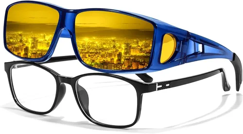 Vista 10 de LVIOE Wrap Around Night-Vision Glasses, Fit Over Prescription Glasses with Polarized Yellow Lens Night-Driving Glasses
