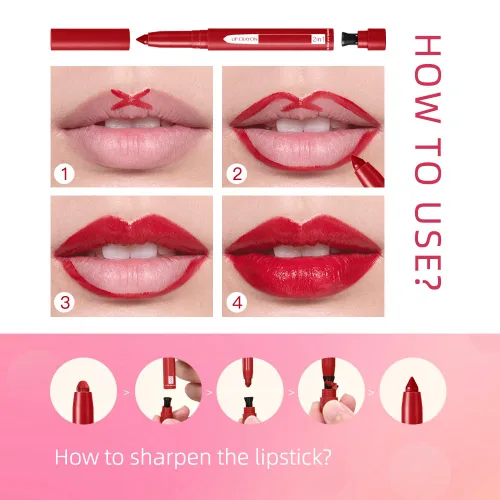 Vista 6 de Lápiz labial 2 en 1, delineador de labios, lápiz delineador de labios, lápiz labial delgado, brillo de labios de belleza, lápiz labial mate de punta