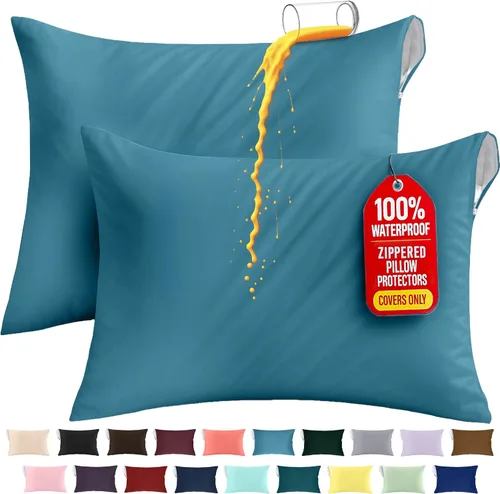 Vista 12 de Utopia Bedding Protector de almohada impermeable, con cremallera, paquete de 2, beige, estándar, funda de almohada a prueba de chinches, de 20 x 26