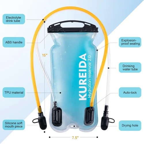 Vista 2 de KUREIDA Vejiga de hidratación dual de 2 litros,Vejiga de agua para mochila de senderismo a prueba de fugas,Depósito de agua para paquete