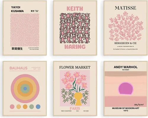 Vista 23 de KBKBART Matisse - Impresiones artísticas para pared, póster abstracto de arte de pared de Matisse, negro y beige, línea de cuerpo para mujer, hojas