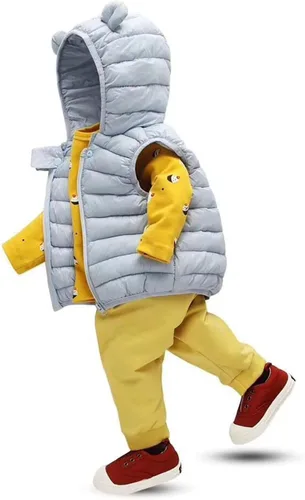 Vista 14 de Chaleco sin mangas de invierno para bebé, con cremallera sólida, con capucha y orejas de oso, chaqueta para niños y niñas