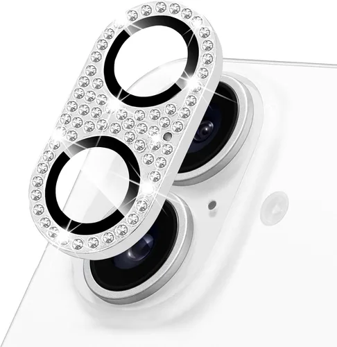 Vista 48 de Protector de lente de cámara para iPhone 13 & iPhone 13 Mini, brillante con diamantes de imitación 3D con purpurina, cubierta de cámara de vidrio