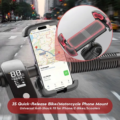 Vista 3 de Soporte universal para teléfono para bicicleta, ajustable, seguro y ajustable, con rotación para llamadas manos libres con versión de plástico todo