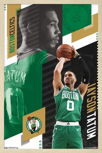Vista 7 de Trends International NBA Boston Celtics - Póster de pared de Jayson Tatum 19, 14.725 x 22.375 pulgadas, versión enmarcada de madera de granero