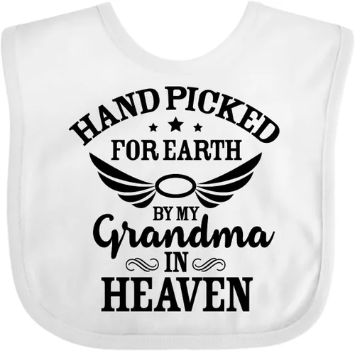 Vista 17 de inktastic Handpicked for Earth By My Grandma in Heaven Angel Wings Baby Bib