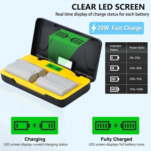 Vista 4 de 2 baterías EN-EL15 EN-EL15C EN-EL15b de 2280mAh y cargador rápido PD20W+ranuras para tarjetas SD, para Nikon Z6 Z6II Z6iii Z7 Z7II Z8 D7500 D7000