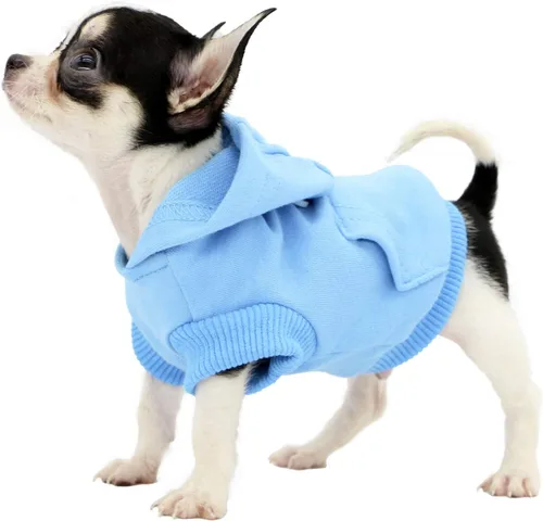 Vista 2 de LOPHIPETS Sudaderas con capucha de algodón para perros pequeños, chihuahua, ropa para cachorros, abrigo para clima frío, color azul Cambridge/XXS