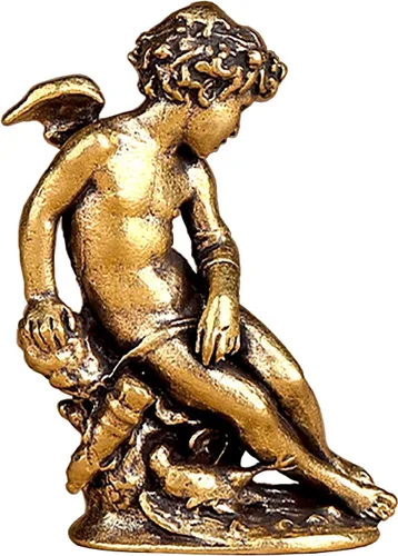 Vista 9 de Estatua de ángel de bebé rezando de cobre, bonita escultura conmemorativa de querubines de seis alas, portátil, tamaño pequeño, decoración