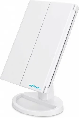 Vista 2 de Infitrans Espejo de Maquillaje Tríptico Espejo de Tocador con Luces, aumento 1X 2X 3X, pantalla táctil, rotación ajustable de 180°, espejo cosmético