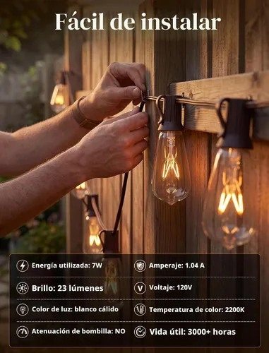 Vista 4 de GOOTHY - Juego de luces de cadena para exteriores de 10 pies con 11 bombillas Edison transparentes (1 de repuesto) - Base C9/E17, luces de patio