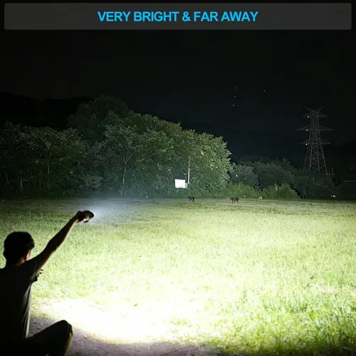 Vista 10 de Karrong Linterna recargable, linterna de haz largo de alto lúmenes, linterna potente súper brillante, 5 modos, zoomable, impermeable, luz táctica