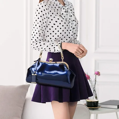 Vista 2 de Bolso de mano de charol brillante para mujer, bolso de mano con asa superior, bolso de hombro de noche, bolso de boda, bolso retro