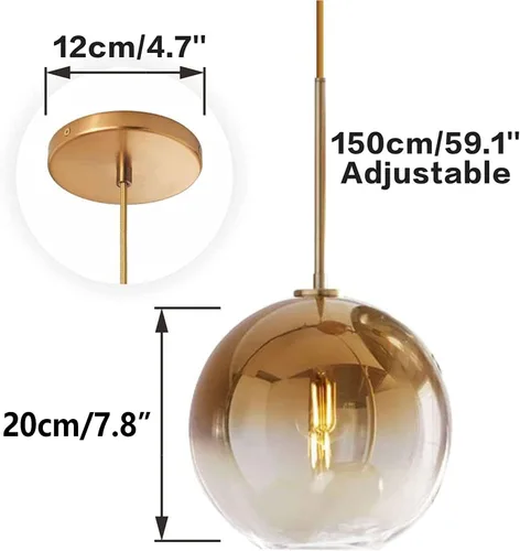 Vista 2 de Lámpara colgante de vidrio de color gradiente, lámpara colgante moderna de vidrio (Oro, 20 cm)