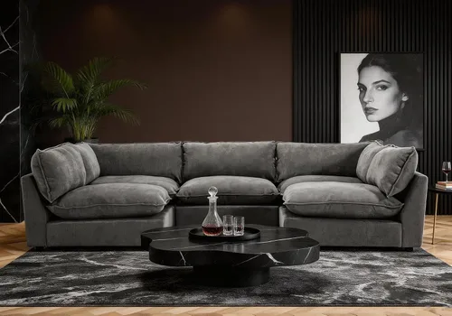 Vista 17 de Iroomy Oversized Modular Sectional Sofa, Chenille Cloud Couch, Deep Comfy Seat, 4-Seater Sofas, Couches, Living Room, Beige