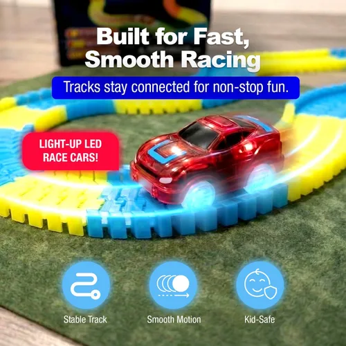 Vista 6 de Ontel Pista de Carreras Mágica de 10 Pies que Brilla en la Oscuridad, Flexible y Doblegable con Coche de Carrera LED, Juego Educativo de Regalo