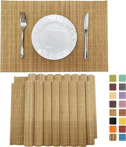 Vista 13 de Juego de 8 manteles individuales de bambú para sushi, estilo japonés, antideslizantes, de bambú, lavables, resistentes al calor, para comedor
