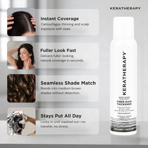 Vista 4 de Keratherapy Spray espesante de fibra con infusión de queratina, marrón medio, 4 onzas líquidas, 4.7 fl oz – Laca para el cabello voluminizadora
