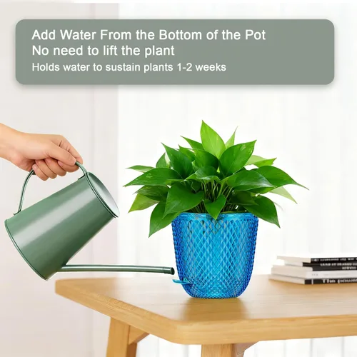 Vista 4 de QCQHDU - Macetas colgantes para plantas de interior, paquete de 2, 5.7 pulgadas, azul Klein Plástico, Autorriego, Percha de Plantas, Agujeros