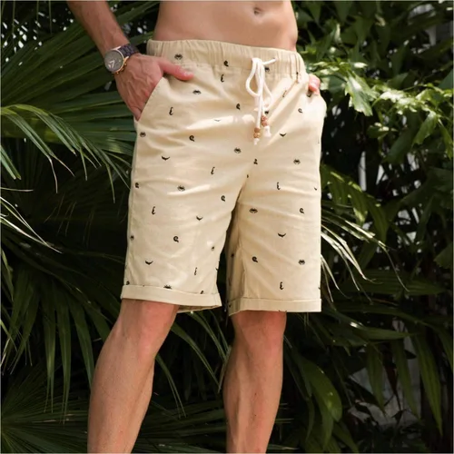 Vista 4 de Boisouey - Pantalones cortos de verano para hombre, de lino, estilo informal
