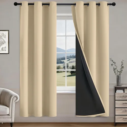 Vista 40 de COSVIYA Cortinas opacas 100% beige Biscotti para dormitorio, juego de 2 paneles de 63 pulgadas de largo, bloqueo de luz completa, aislamiento