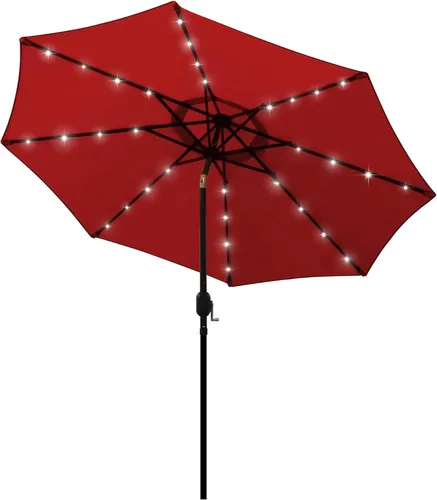 Vista 16 de Blissun Sombrilla solar de 9 pies, sombrilla de patio con 32 luces LED, sombrilla de mercado de mesa, sombrilla al aire libre para jardín, terraza