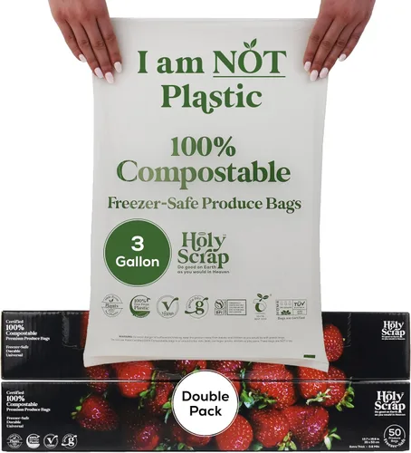 Vista 9 de Bolsas de almacenamiento de alimentos 100% compostables, tamaño de 1 galón, paquete de 25 unidades, bolsas resellables con cierre extra resistentes