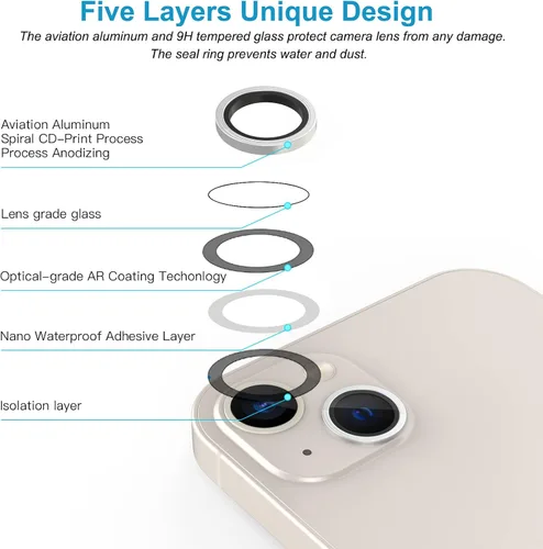 Vista 3 de [Púrpura] Cubierta completa de metal + protector de lente de cámara de vidrio templado para iPhone 14/14 Plus, funda de pantalla de lente de cámara